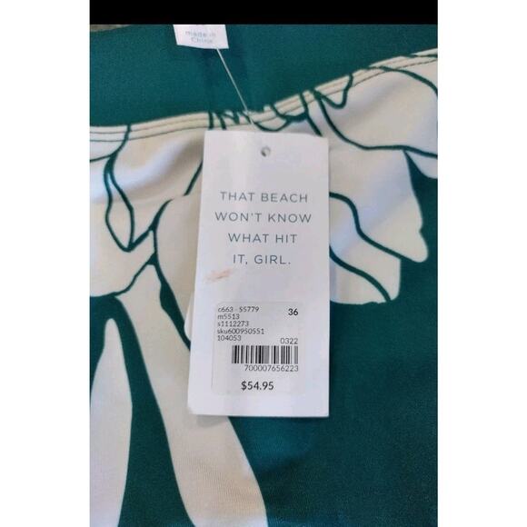 Lane Bryant Cacique Swim Size 36 6x teal & white tropical Brief Boy Short Bottom - Picture 3 of 6